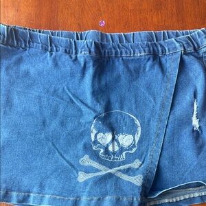 Blue Denim Skull Print Shorts